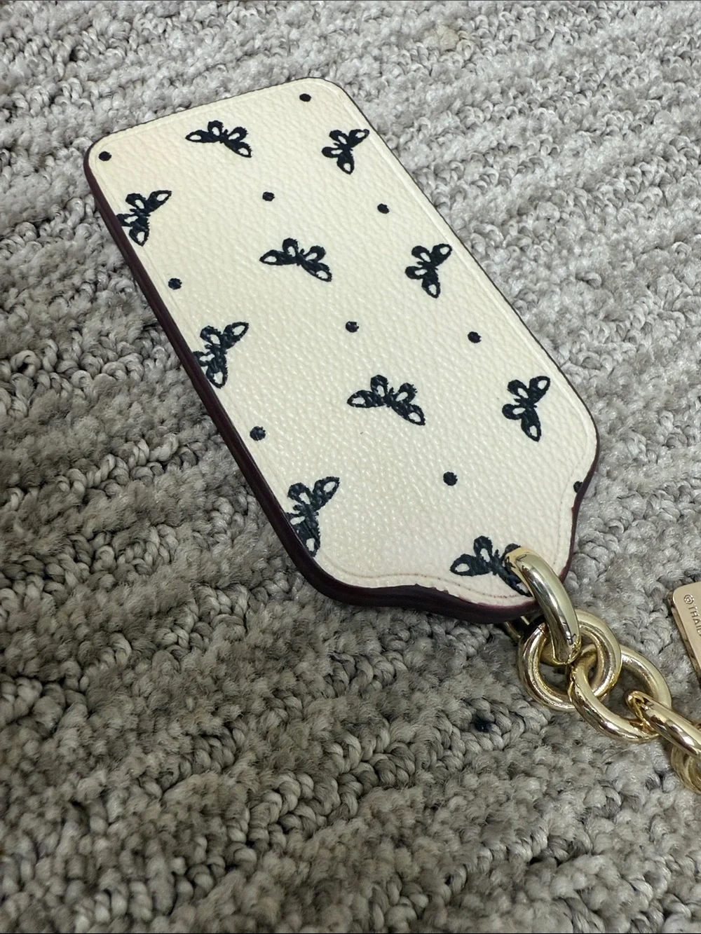 Coach White Butterfly Print Key Chain with Black Motif- NWOT